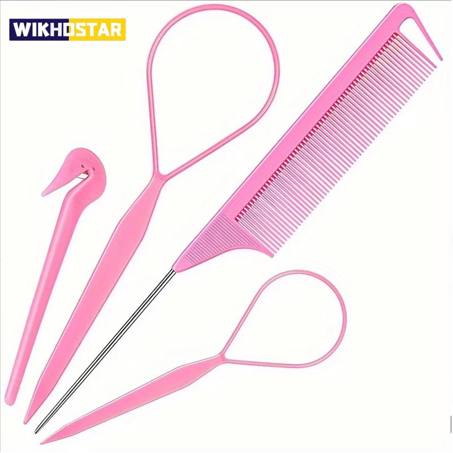 4-piece set, hair ring tool, rubber band cutter, mouse tail comb, hair tail tool, hair braid accessories, ponytail braid maker