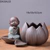 DXUIALOI Neu Chinesisch Kreativ Hydrokultur Pflanzen Chrysantheme Kupfer Geld Blumentopf Vase Zen Keramik Handwerk Heimdekoration
