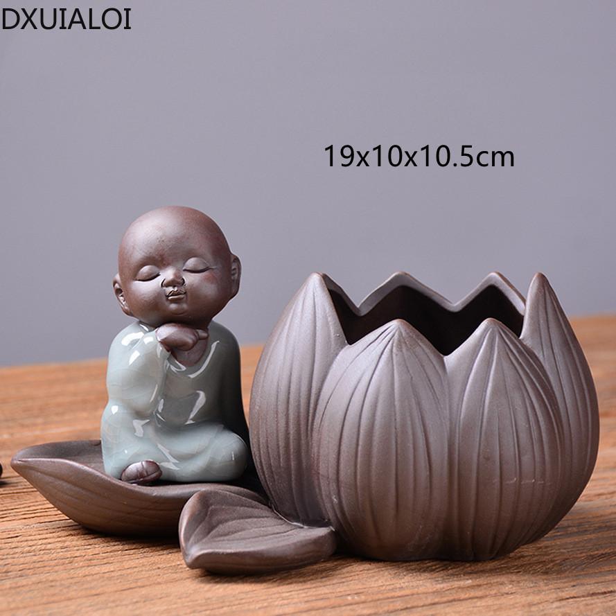 DXUIALOI Neu Chinesisch Kreativ Hydrokultur Pflanzen Chrysantheme Kupfer Geld Blumentopf Vase Zen Keramik Handwerk Heimdekoration