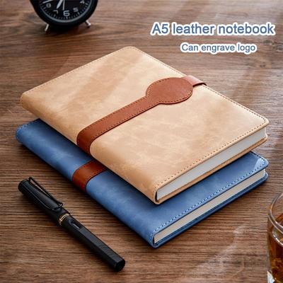 A5 Leather Study Notebook, Work Notebook, Business Meeting Record Book, Thickened Buckle Diary, Excerpt Book, 100 Sheets 200 Pages