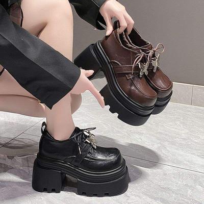 British Style Platform Thick-heeled Loafers Women's 2025 Autumn and Winter New Velvet Fashion Versatile Black High-heeled Small Leather Shoes