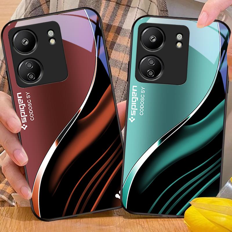 Tiefblaues Mode-Handycase aus schwarzem gehärtetem Glas für Xiaomi Redmi 13C Note13 12 Pro Plus 5G Note 9 13T Pro POCO X6 F5 F6