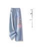 Light Blue Floral Embroidered Women's Curved Leg Jeans - New Chinese Style, Thin, Loose, Hip-Covering, Straight Leg for Spring and Autumn