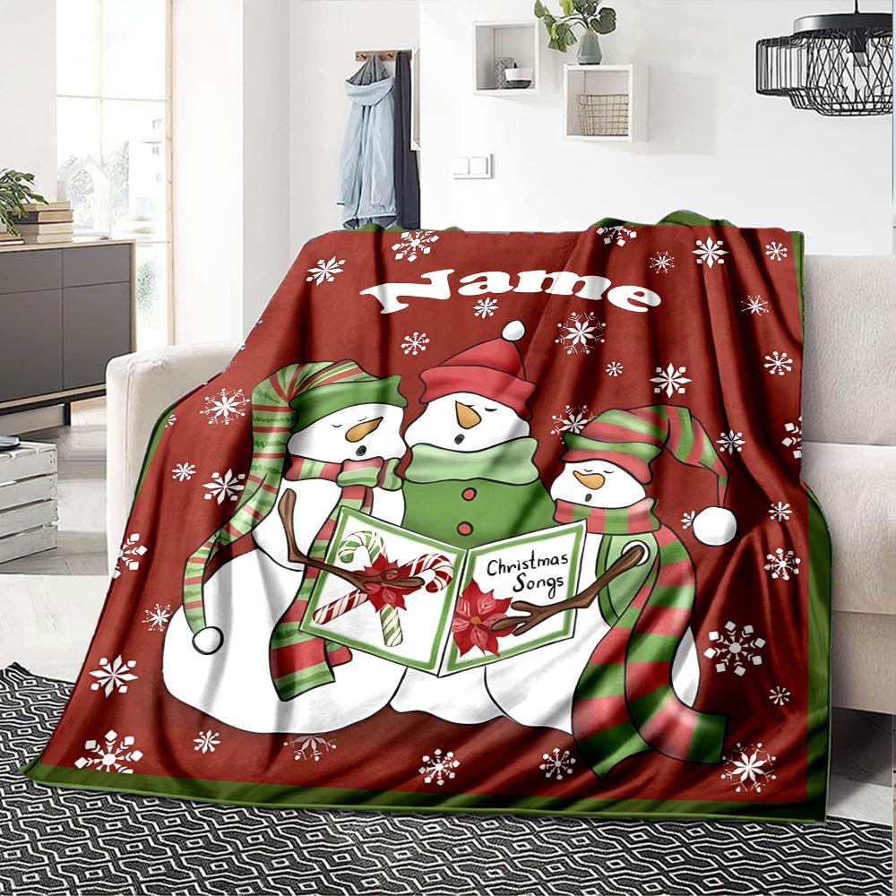 Custom Name Christmas Snowman Theme Printed Blanket - Perfect for Couch, Bed, Travel & Outdoor Use | Machine Washable, Cozy & Durable.