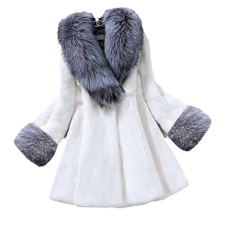 Autumn and Winter New Product Imitation Fur Coat Women's Medium and Long Thin Coat Imitation Fox Fur Collar Imitation Mink Velvet Thickened