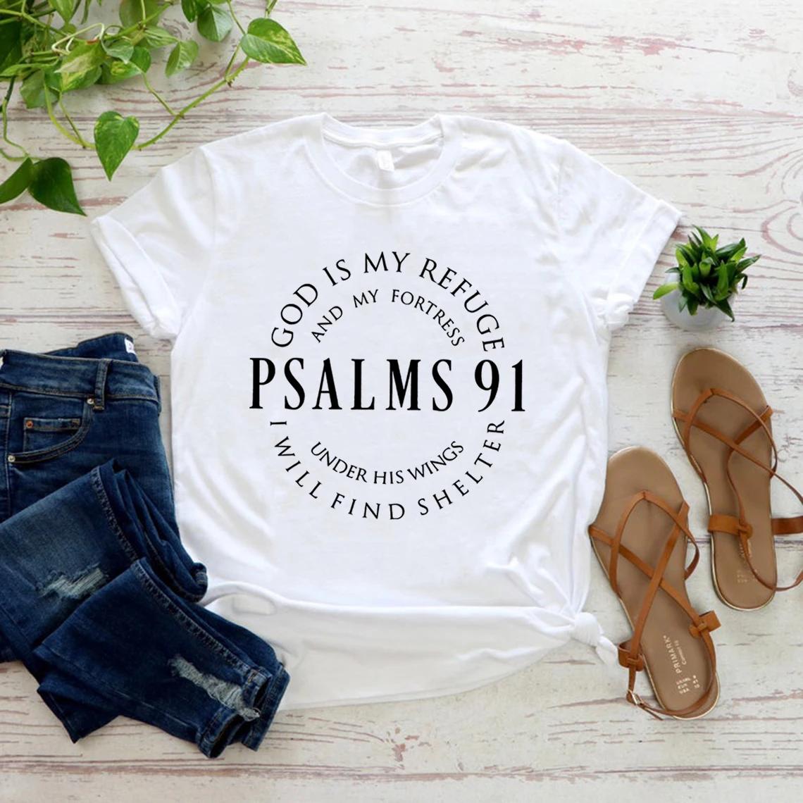 God Is My Refuge Psalms 91 Christian Shirt Christ Jesus Shirts Womens Tshirts Short Sleeve Religious Tshirt Jesus Love Tees XL