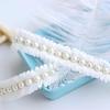 1 Yard White Mesh Pleated Pearl Fabric Glitter Beaded Fringe Lace Edge Trim Garment Collar Ribbon Wedding Dress Applique Decor