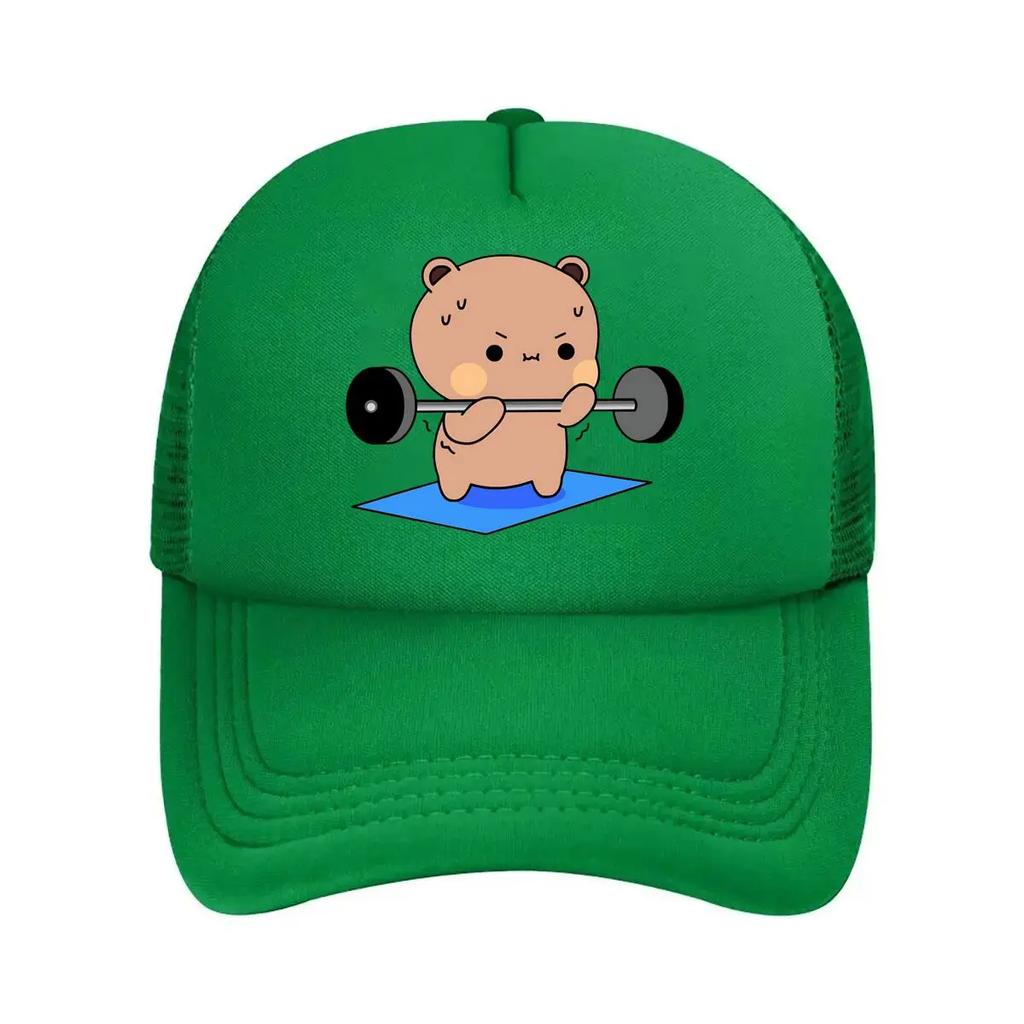 Lifting Bear Cute  Inspired Fitness Animal Art Design Mesh Baseball Cap