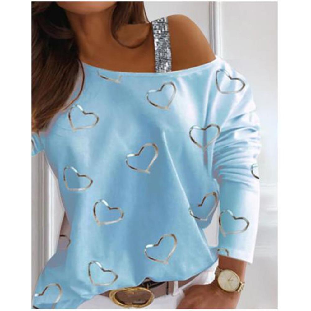 Off Shoulder Sequin Fashion Pullover Long Sleeve T Shirt Street Trendy Womens Top
