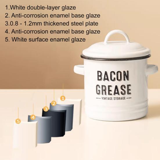 Vintage Enamel Bacon Grease Container with Lid Rustic Farmhouse Grease Container with 2 Handles Kitchen Oil Storage Jar for Storing Lard Spices Soup