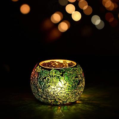 Grüner Mosaikglas Dekorativer Teelichthalter- Teelichthalter- T-Licht Kerzenhalter für Diwali Dekorationsartikel für Heimdekor