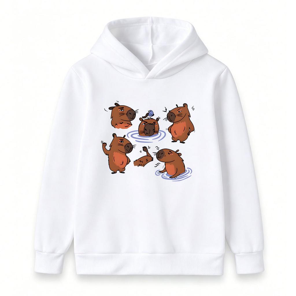 Kids Boys Girls Pullover Hoodie, Cute Cartoon Capybara Pattern Casual Warm Hooded Sweatshirt for Children Daily Wear School Holiday Outfit
