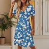 Women's Summer Fashion Floral Print Dress Casual Beach A-Line V-Neck Loose Sundress