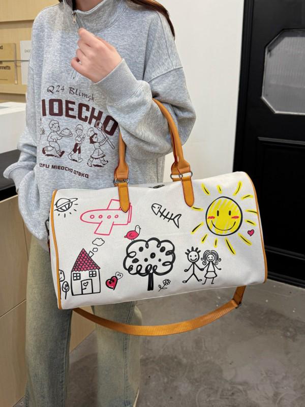 Trendy Graffiti Travel Bag: New Fashion Casual Luggage with Wet/Dry Separation for Women