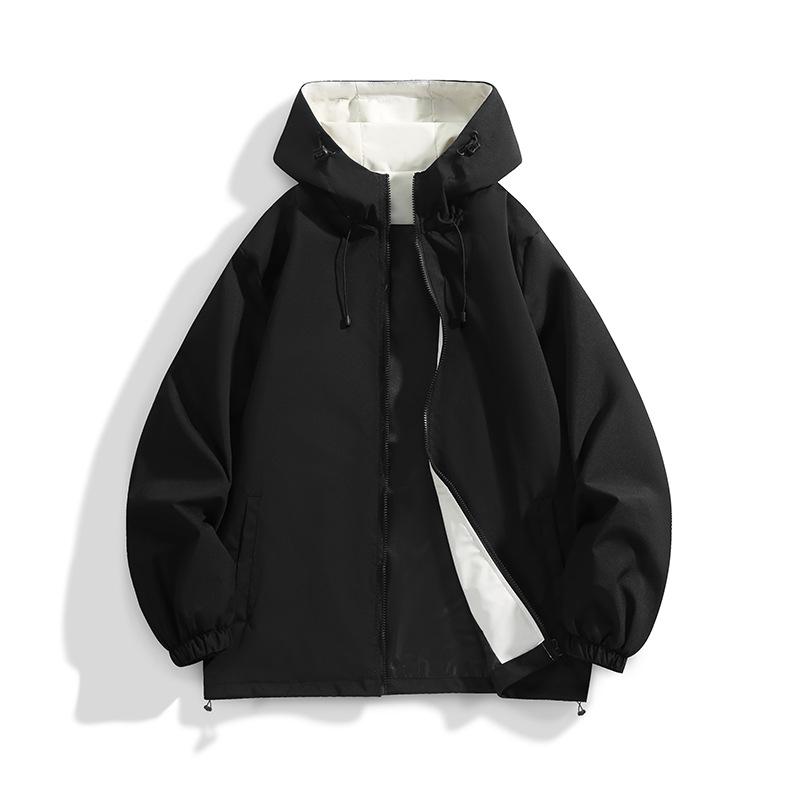 Spring and Autumn Jacket Men's Couple Outdoor Jacket Windproof Hooded Solid Color Versatile Casual Top Jacket Men