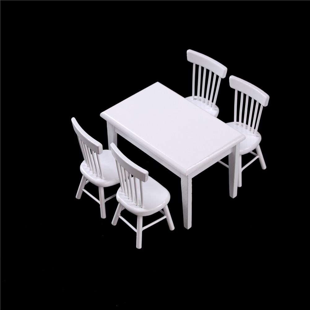 1set 1/12 Scale Miniature Wooden Dining Chair Table Furniture Set For Doll house 1:12 Kitchen Food Furniture Toy Accessories