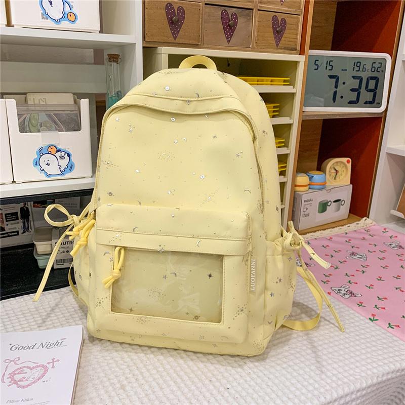 Cute Starry Print Backpack for Women, Lightweight School Bag with Front Mesh Pocket and Side Pockets