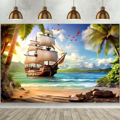 Strand Insel Piratenschiff Hintergrund Foto Requisiten, Party Heimdeko, Party Wanddeko, Geburtstagsparty Hintergrund Deko
