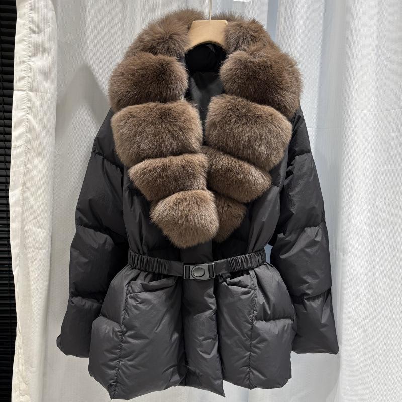 European Station Winter Light Luxury Fox Big Fur Collar Down Jacket Women's Medium and Long Waist Fashion Warm Jacket