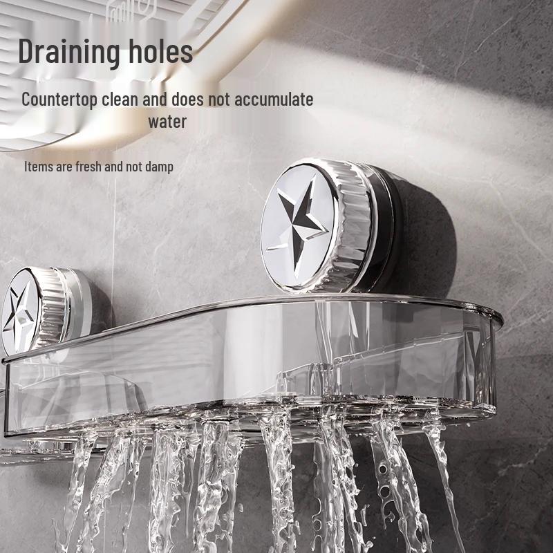 Pentagram Suction Cup Faucet Shelf: No-Drill, Wall-Mounted Bathroom Storage, Sink Mirror Front, with Draining Feature