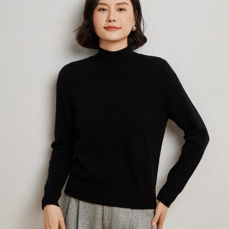 2024 Cashmere Women's Half-High Collar Slimming Pullover Wool Sweater, Long Sleeve, Autumn/Winter Collection