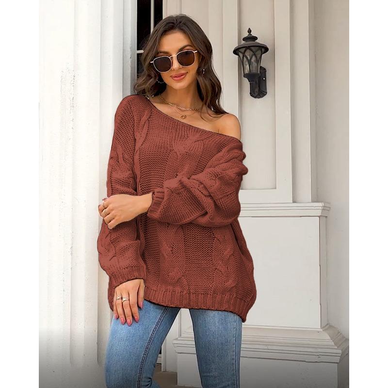 

Women s one-line collar twist pullover loose large size sweater XL