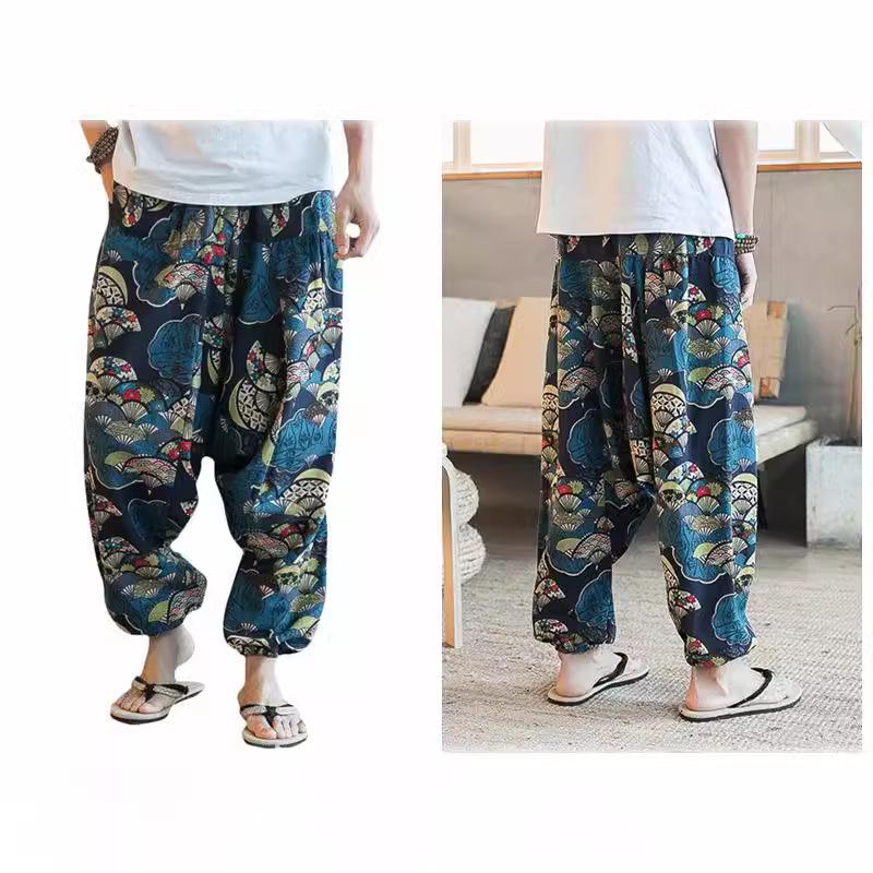 2021 Men's Loose Harem Pants, Cotton Linen, Plus Size, Wide Leg