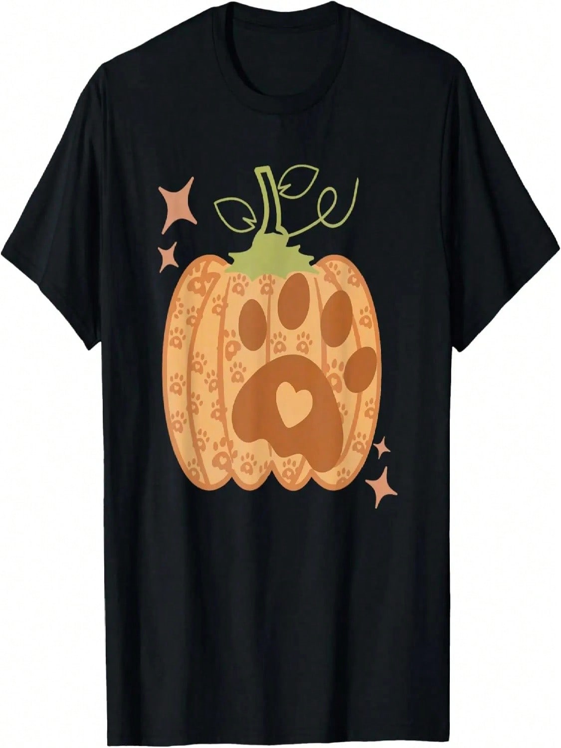 Pumpkin Dog Paw Print Autumn Cute Falling T-Shirt S