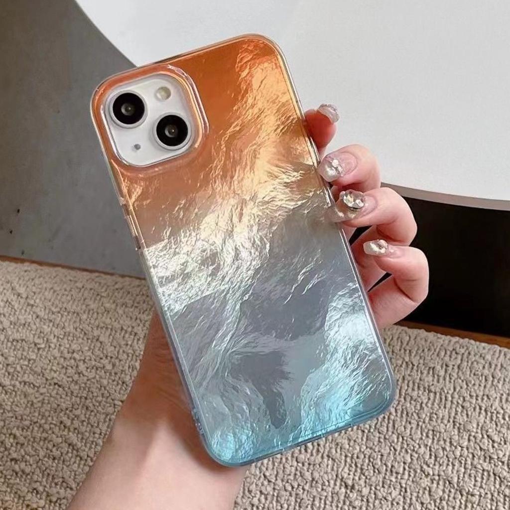 Large Hole Vortex Tin Foil Pattern Transparent Phone Case Imd for Apple Phone Protective Case Hanging Rope Simple Japanese and Korean Fashion Ins