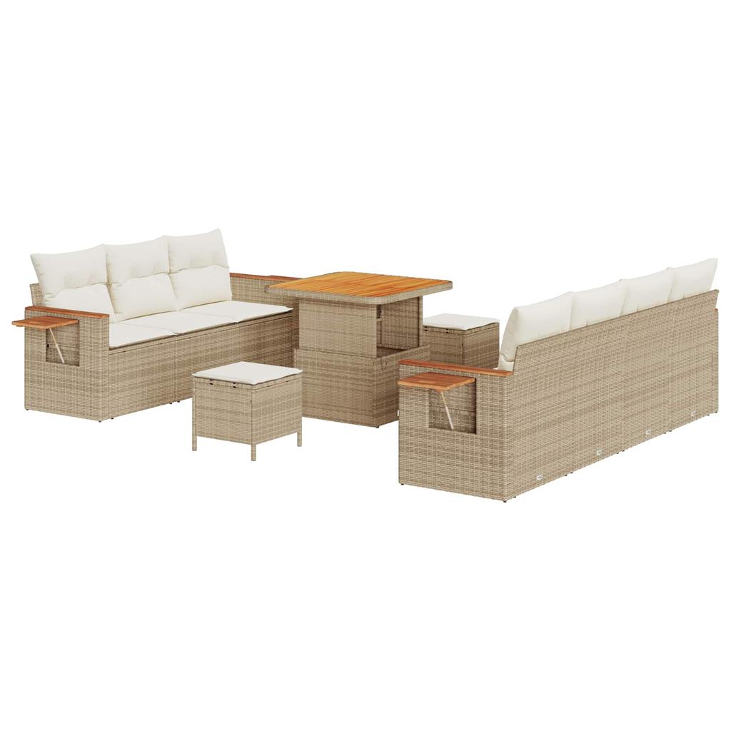 Garden Sofa Set 10 Pieces Beige Poly Rattan