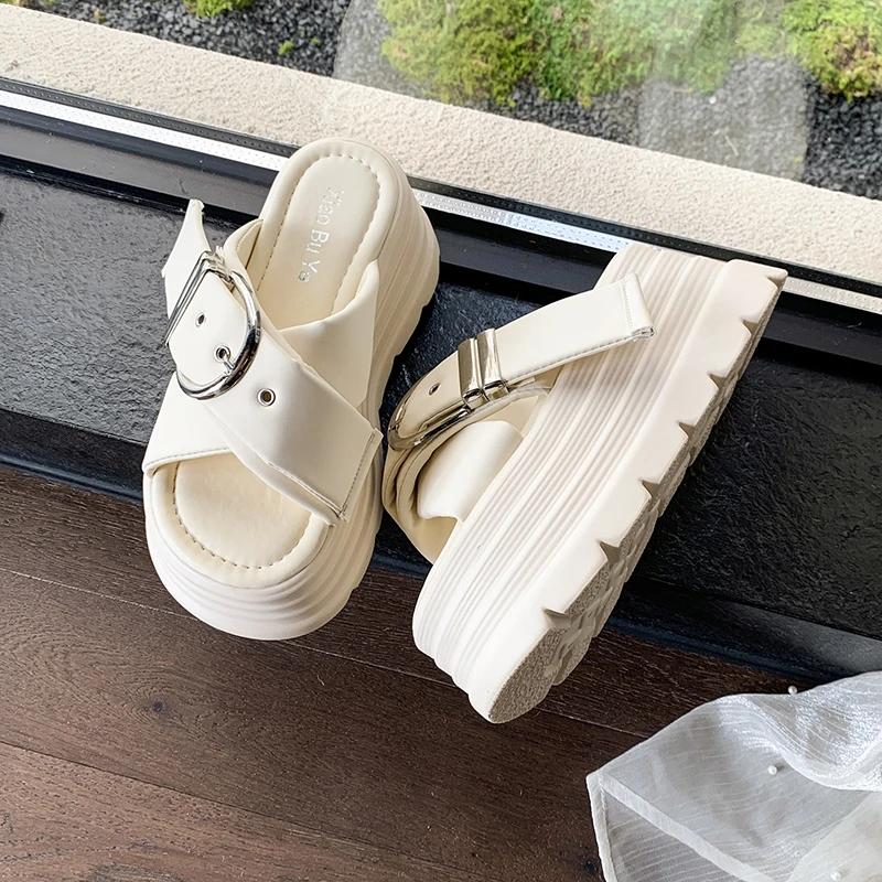 Fashion 8CM Fashion Buckle Wedge Sandals Women Outdoor Casual Platform Slippers Woman Non-Slip Sandalias Mujer Versatile Zapatos Mujer