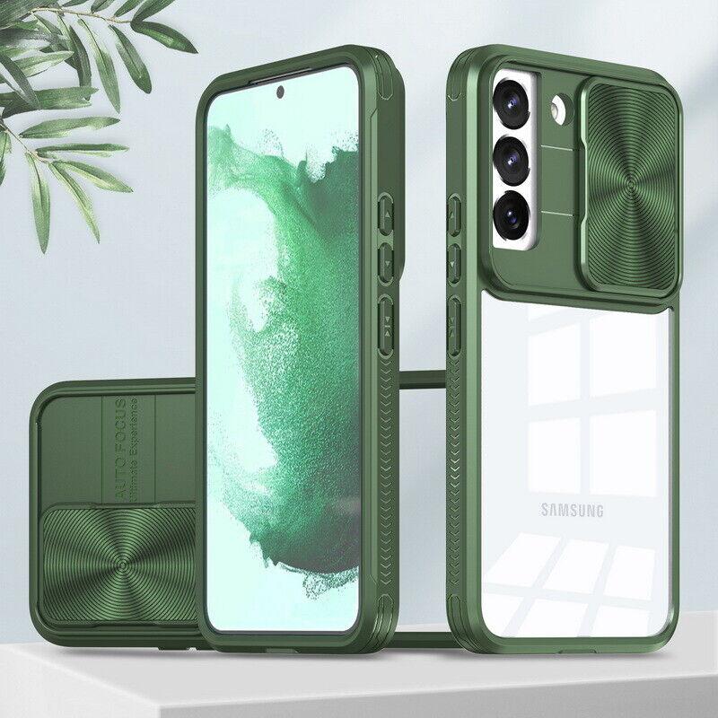 Nárazuvzdorný pancéřový průhledný kryt na telefon pro Samsung Galaxy S25 S24 S23 S22 Ultra Plus S21 S20 FE A54 Kryt s posuvným okénkem na ochranu fotoaparátu