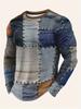 Vintage T-Shirt for Men Patchwork Grid Graphic T Shirts 3D Print Long Sleeve Tee Oversized Man Clothing Tops Creative Clothing
