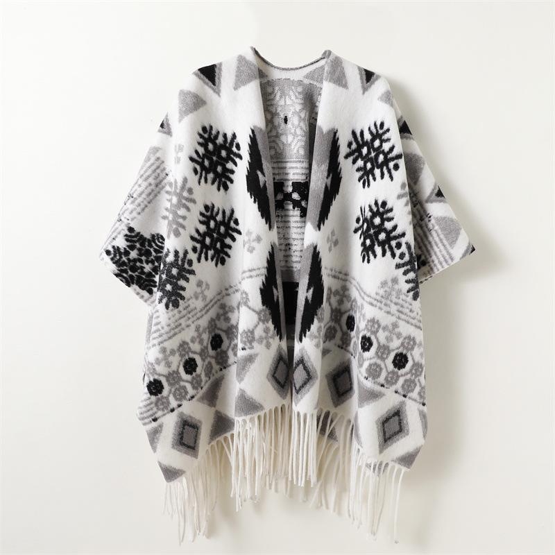 Geometric Snowflake Autumn And Winter Men'S And Women'S Double-Sided Shawl With Imitation Cashmere High-End Warm Fringed Scarf Cape