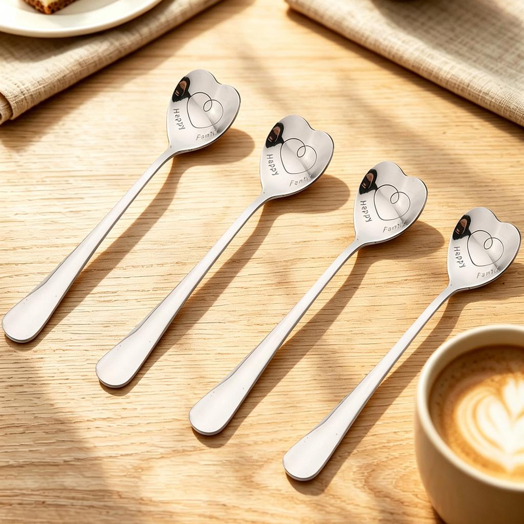 Heart Shaped Coffee Spoons Set of 4,Stainless Steel Teaspoons,Engraved Dessert Spoon for Coffee Tea Ice Cream Yogurt,Multi‑Color Gift Spoons