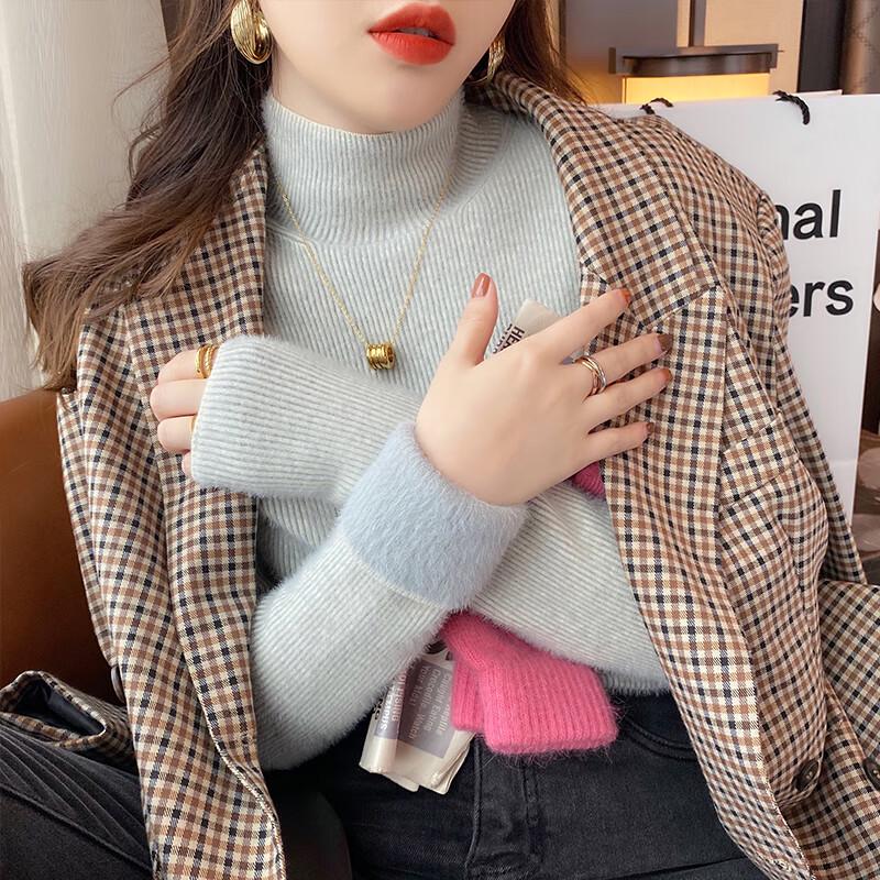 

YUZHAOLIN Women s Fleece Lined Half-High Collar Sweater One Size (80-130 jin)