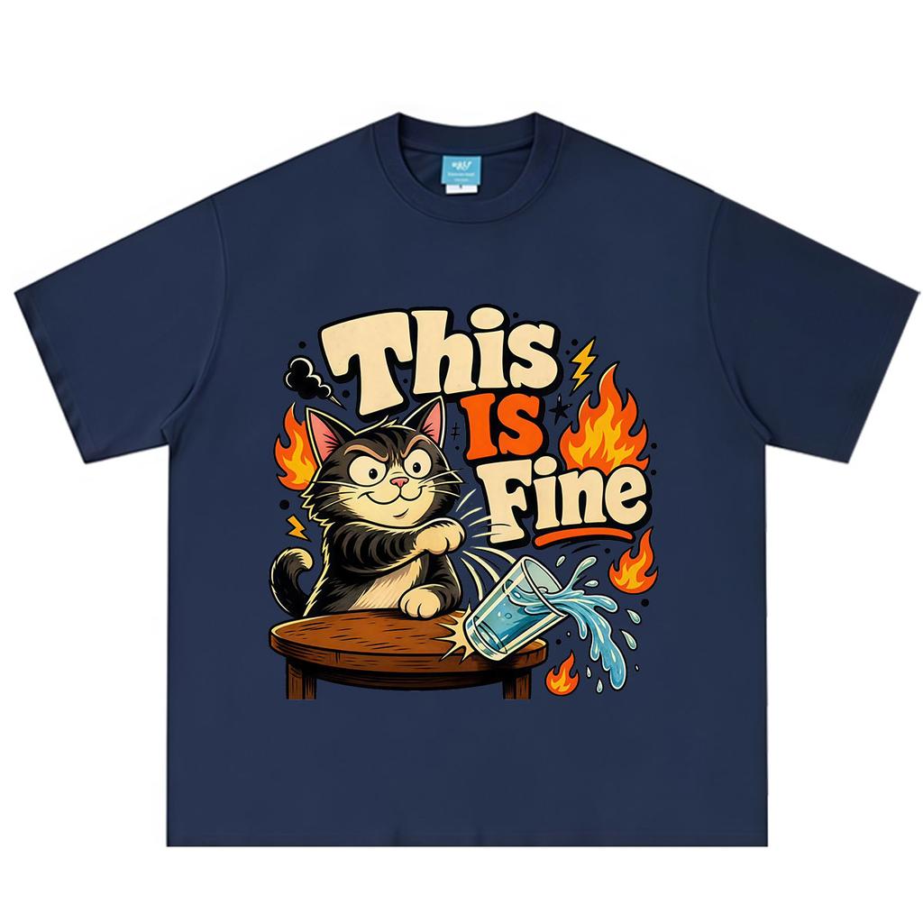 This Is Fine Cat Chaos Funny Cat Meme TShirt Unisex Unisex Hiphop Tshirt Summer Shortsleeved Loose Casual Hiphop Cotton Tshirts