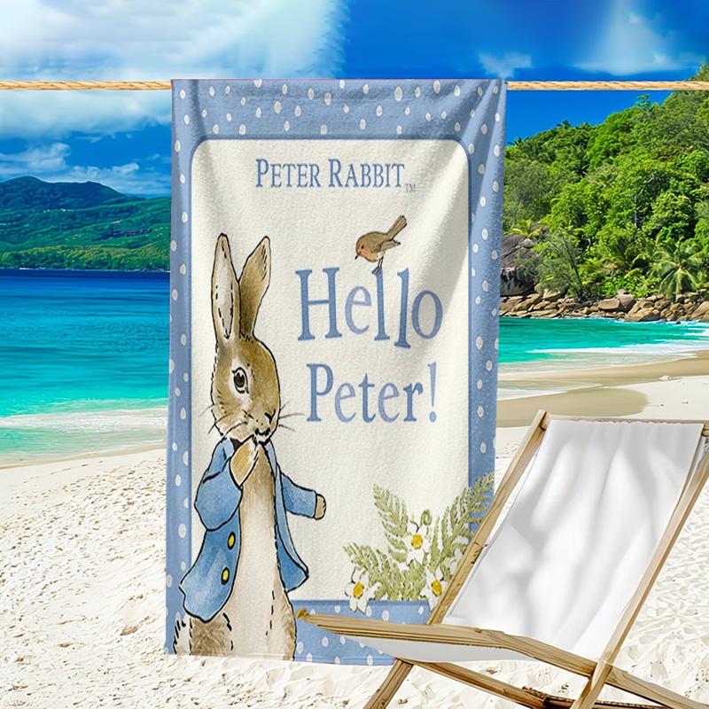 1pc Peter Rabbit1 Beach Towel, Beach and Seaside Swimming Pool Equipment, Fashion Pattern, Rectangular, Travel Essentials