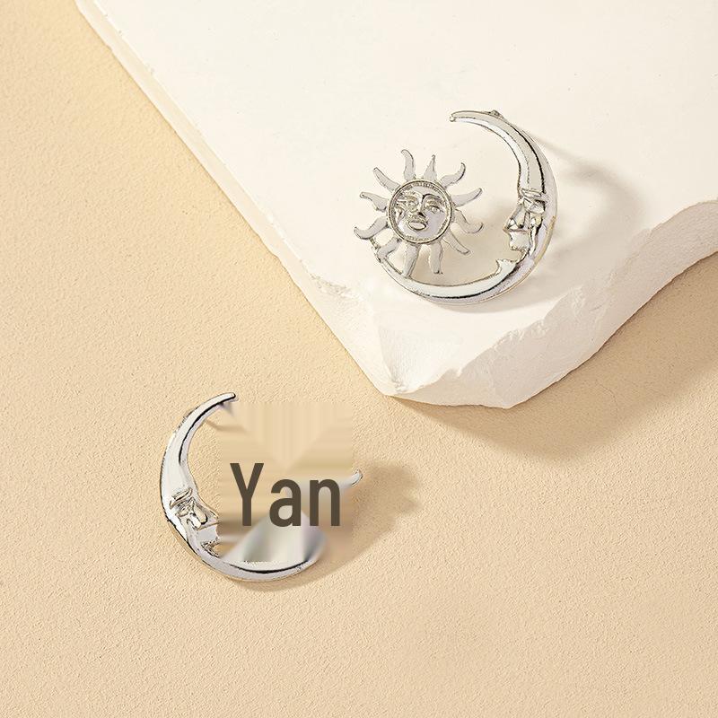 Korean Style Sun and Moon Retro Stud Earrings for Women