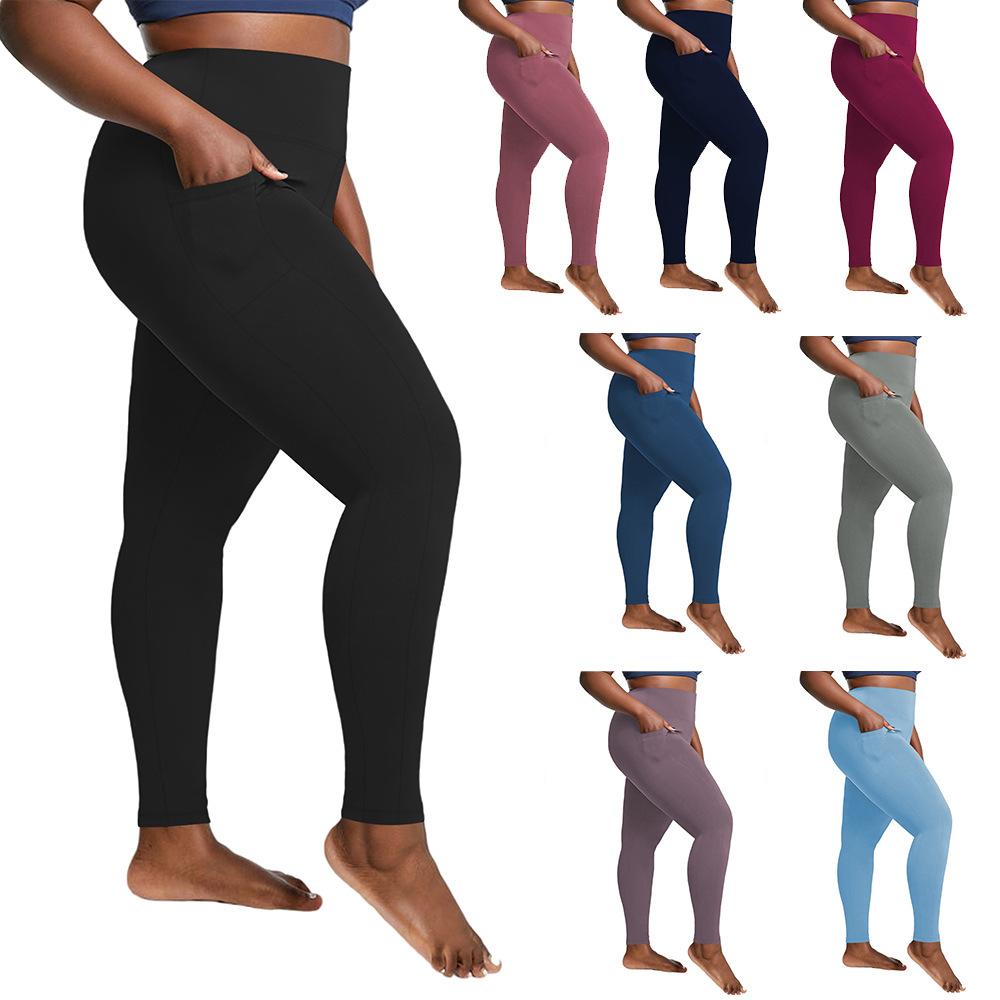 Oboustranné kapsy Nadměrné velikosti Jóga kalhoty 1XL-5XL Sportovní legíny s vysokým pasem nadměrné velikosti
