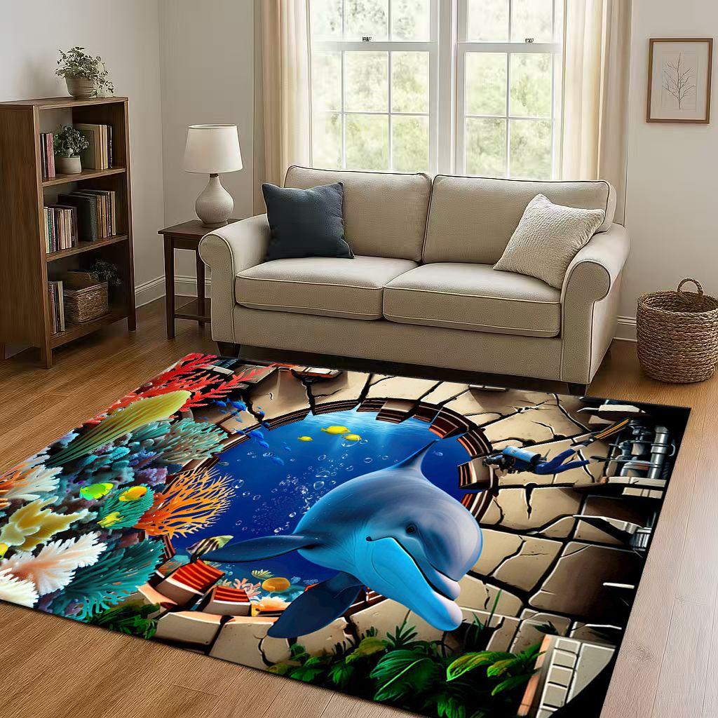 New 3D Illusion Underwater World Breaking Wall Living Room Non Slip Area Rug Carpet for Bedroom Playroom Sofa,Home Decor Doormat