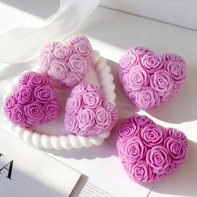 Diy Love Rose Flowers Valentine'S Day Candle Mold Aroma Gypsum Resin Silicone Mould Handmade Soap Candle Making Supplies