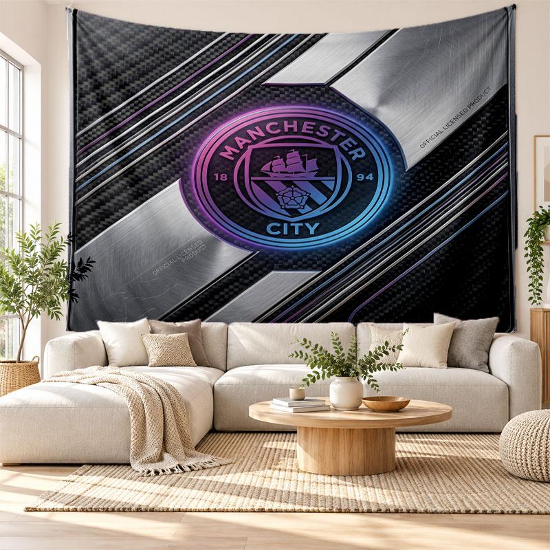 Arazzo da Parete Manchester City, Tessuto Morbido da Appendere, Sfondo Decorativo per Camera da Letto, Arte da Parete per la Casa