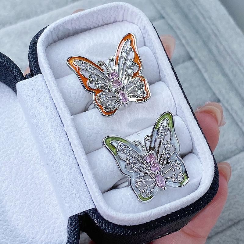 Heavy Industry Mori Series Exquisite Butterfly Dripping Oil Zir*****Pening Ring Niche Light Luxury High Sense Personality Ring Woman