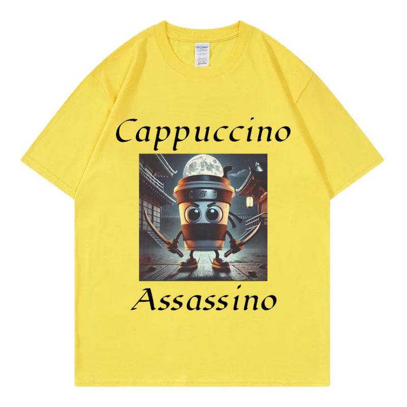 Cappuccino Assassino Graphic T Shirts Funny Italian Brainrot Meme TShirt Unisex Fashion Casual Short Sleeve T Shirt Streetwear