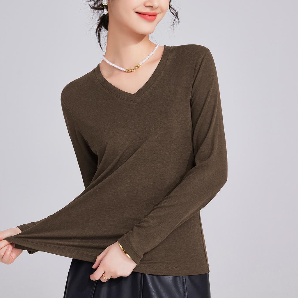 Tencel women's long-sleeved linen pendant feeling breathable slim fit inside and outside bottoming shirt top