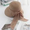Breathable Big Brimmed Woven Cap Portable Bow Fisherman Cap Foldable Bucket Hat  Spring