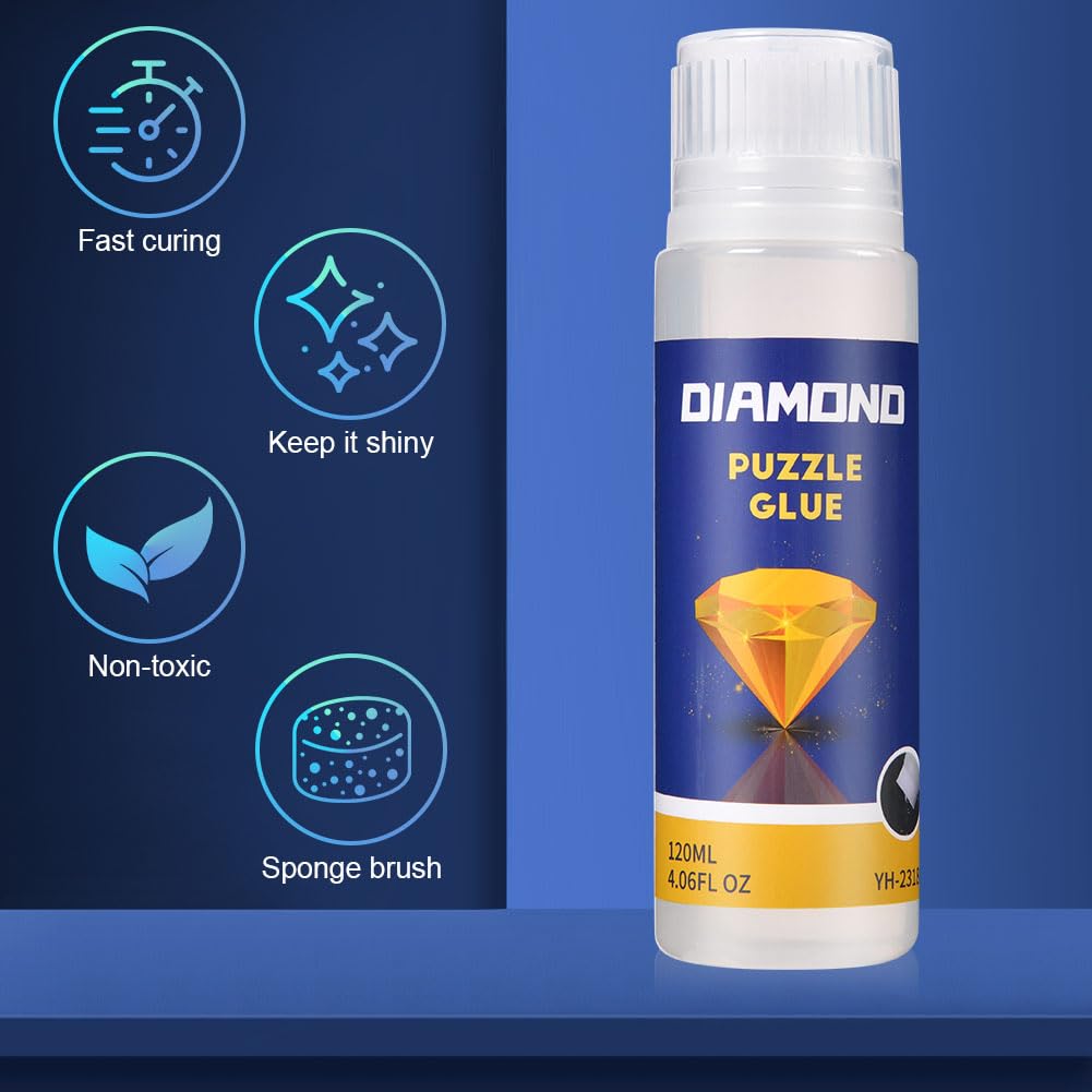 Diamond Painting Sealer, 120ML DIY Diamond Art Sealer with Sponge Head,Painting Glue Permanent Hold & Shine Effect Sealer Puzzle