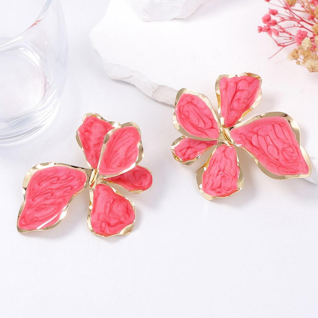 Elegantes Temperament einfache Mode Metall Öltropfen übertriebene Blume mehrfarbige Ohrstecker böhmische Damen-Accessoires