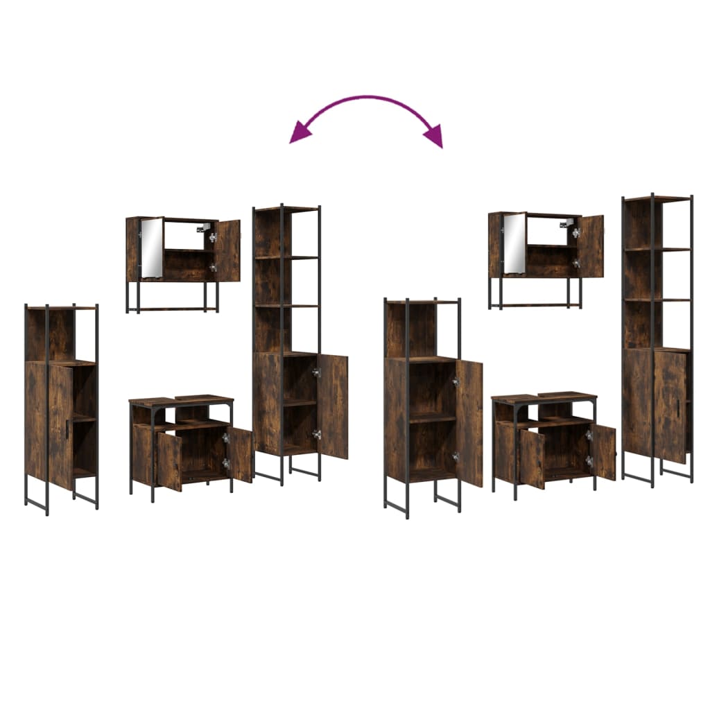 4 piece bathroom furniture set in smoked oak wood based material